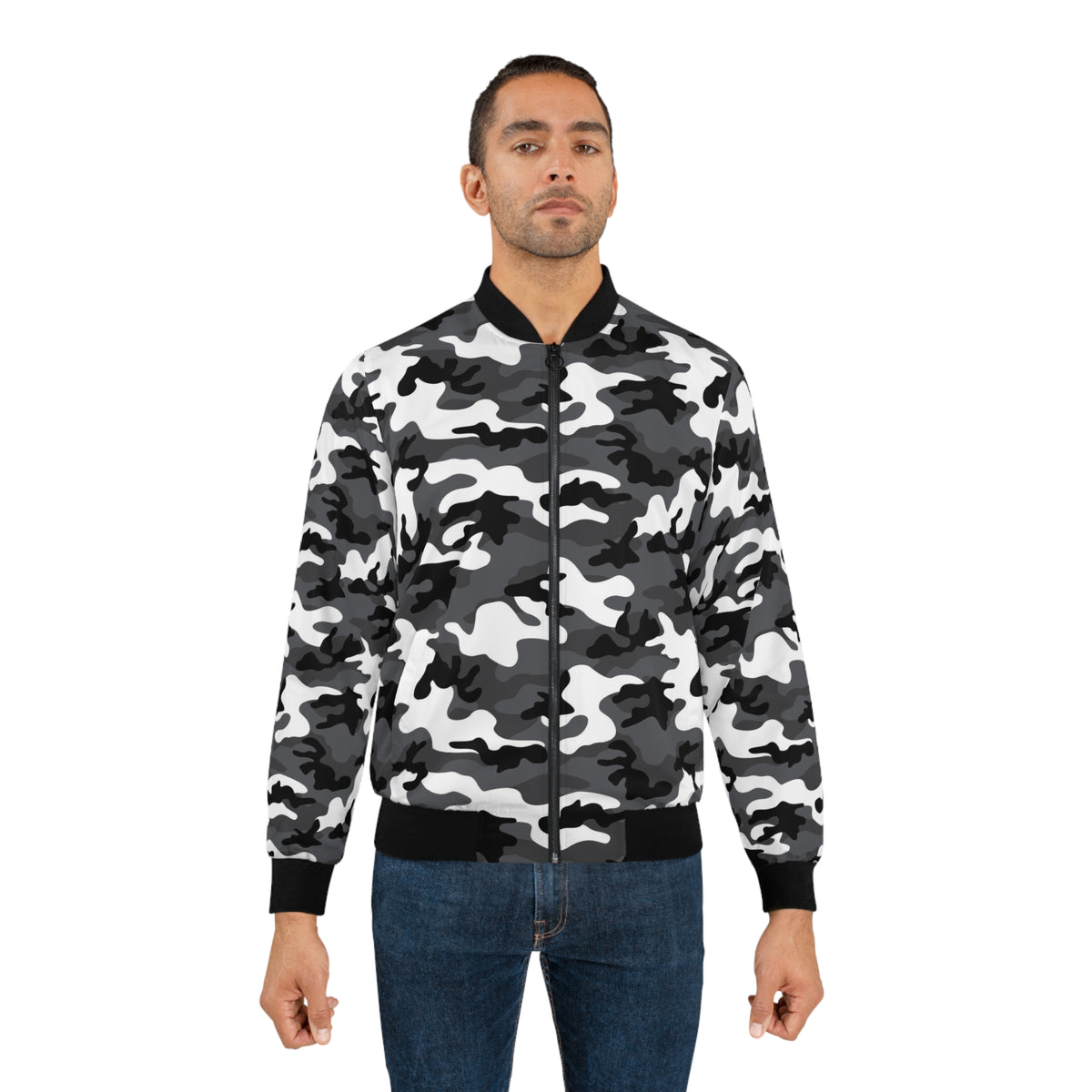 Men's Black White Military Camouflage Fashion Bomber Jacket Iron Discipline Supply Co.