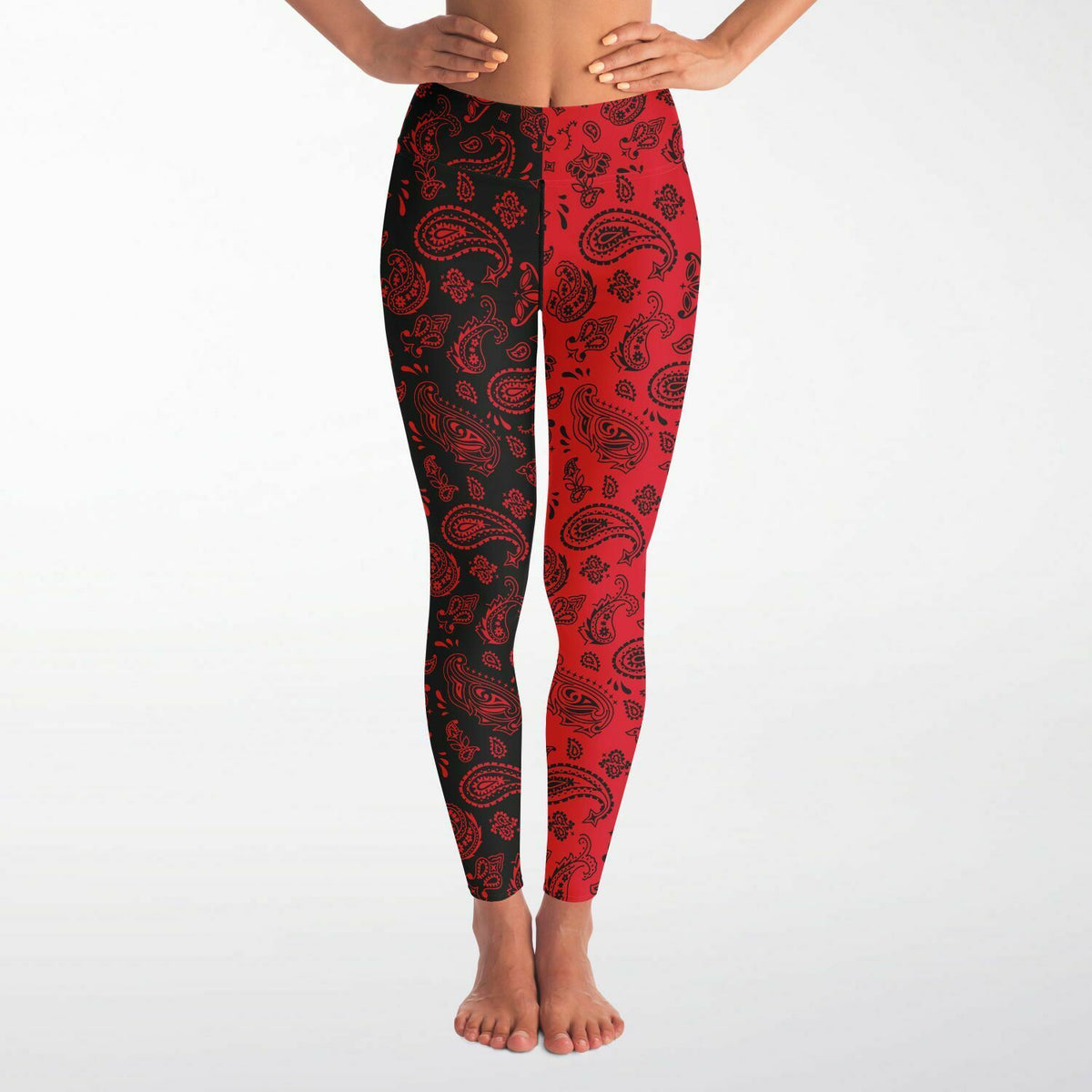 Half Black Red Paisley Leggings