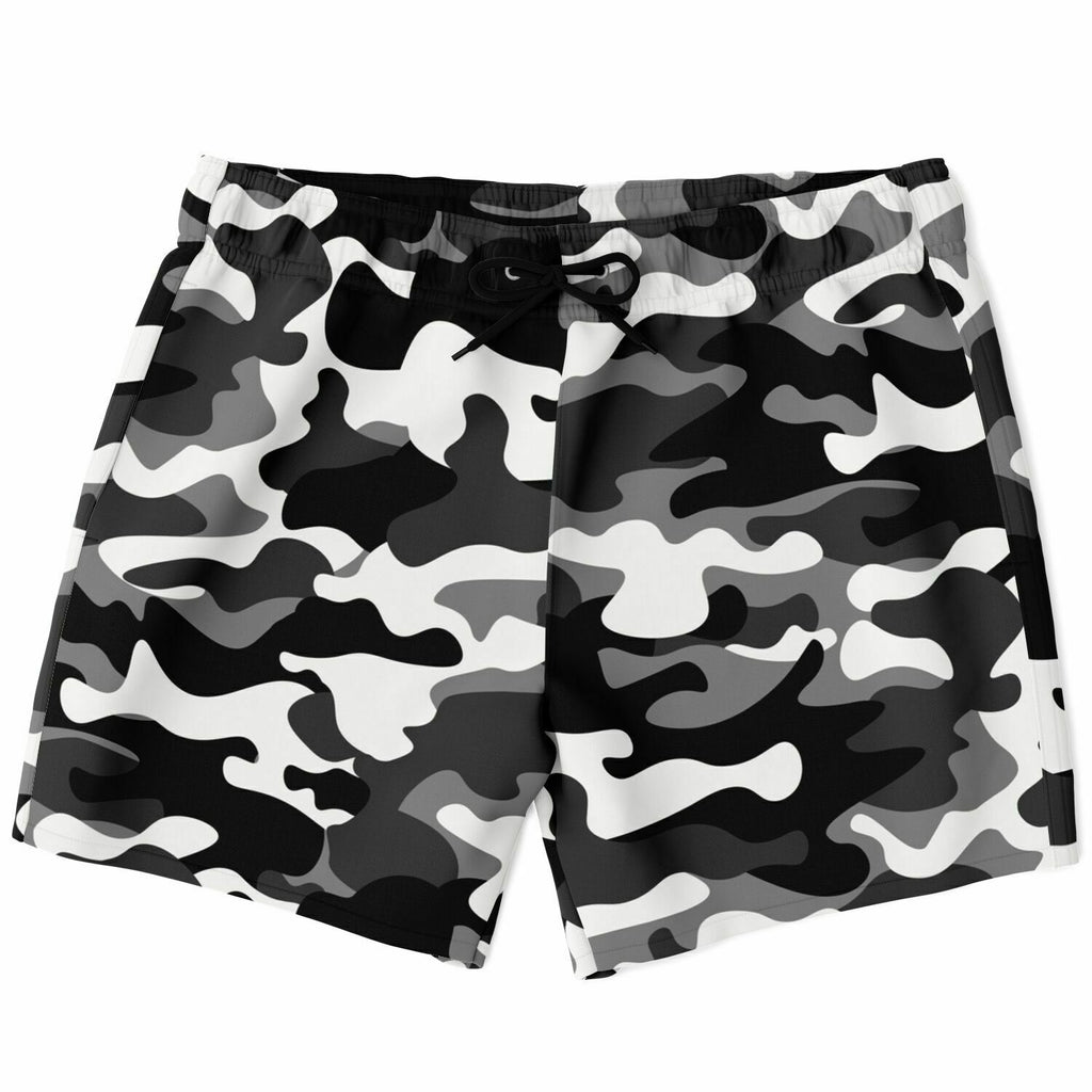 Men's Black White Camouflage Swimsuit Shorts Swim Trunks