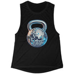 Women's Shiny Disco Ball Kettlebell Flowy Scoop Muscle Tank