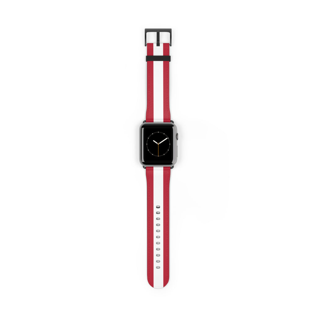 School Spirit Varsity Sports Game Day Football Red White Stripe Apple Watch Wrist Band