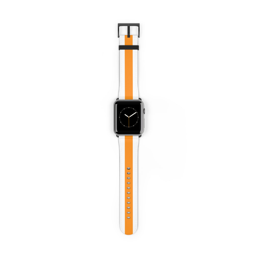 School Spirit Varsity Sports Game Day Football White Orange Stripe Apple Watch Wrist Band