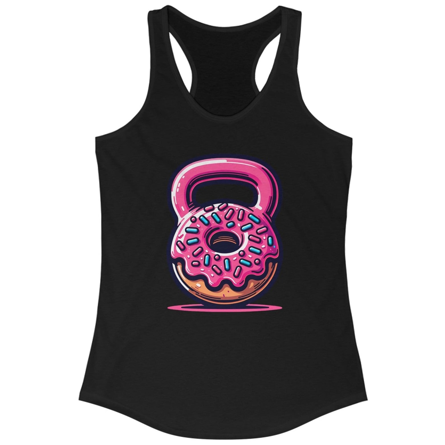 Women's Pink Icing Rainbow Sprinkles Glazed Donut Graphic Classic Racerback Tank