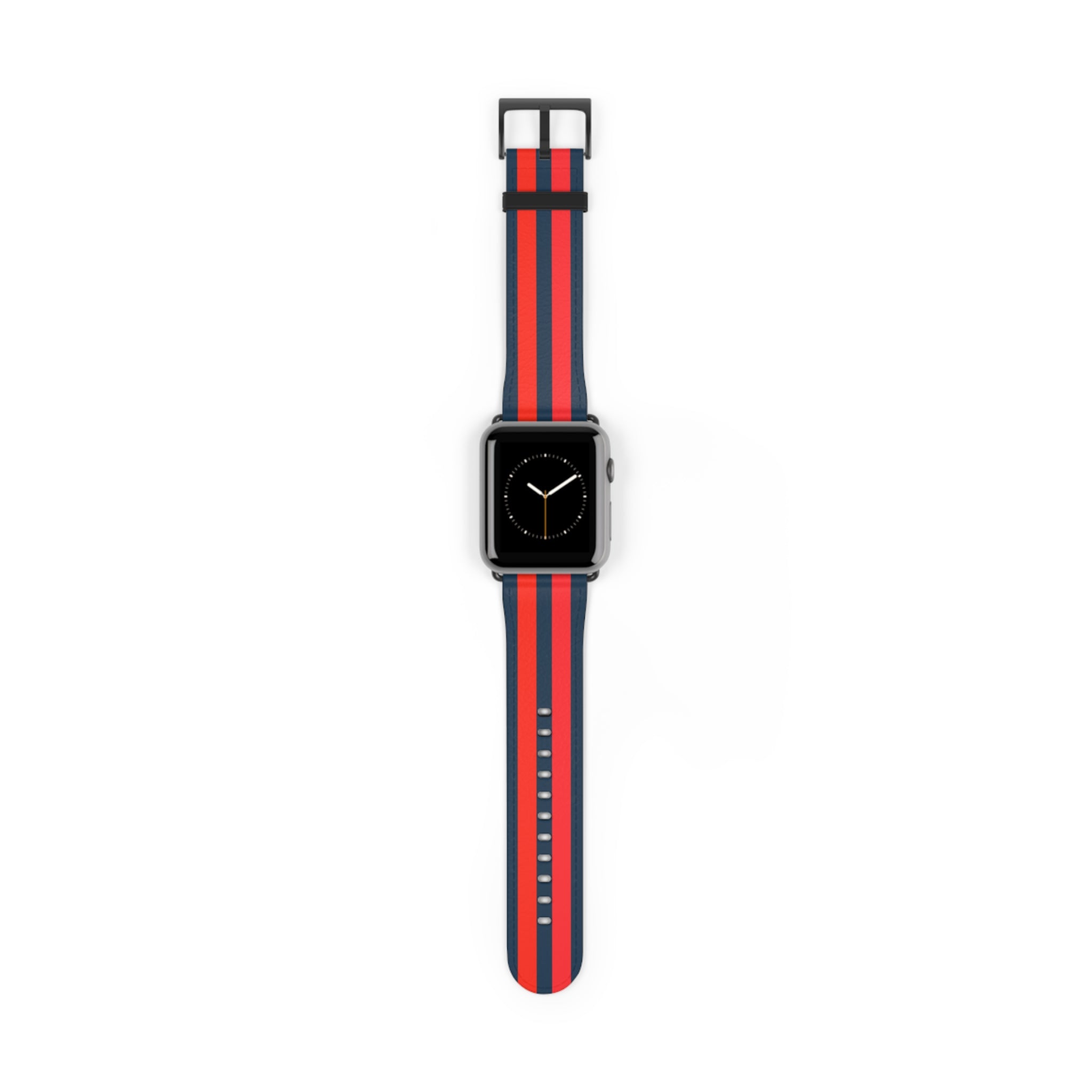 Classic Blue Red Navy British Military Omega Nato Stripe Faux Leather Apple Watch Wrist Band