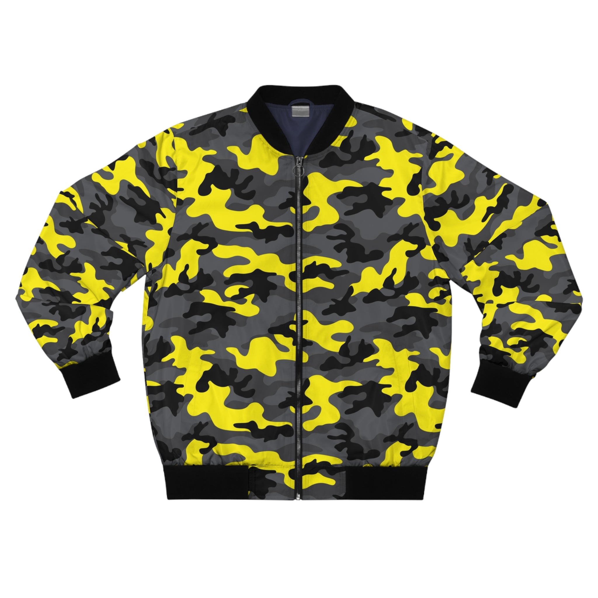 Men's Black Yellow Military Camouflage Fashion Bomber Jacket