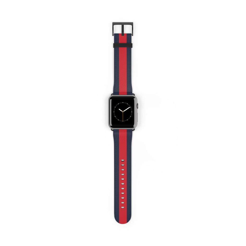 School Spirit Varsity Sports Game Day Football Navy Blue Red Stripe Apple Watch Wrist Band