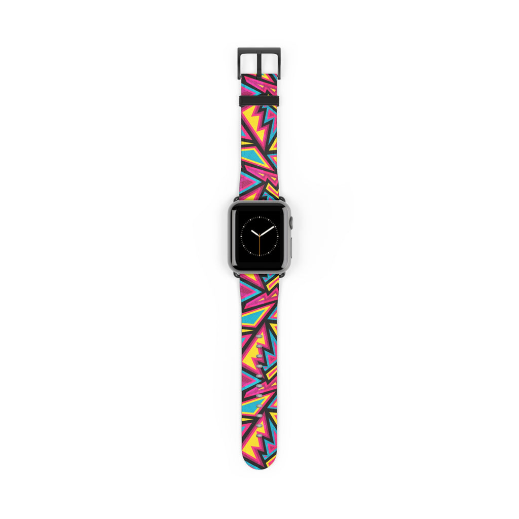 Ultimate Neon Aztec Raver Tribal Warrior Faux Leather Apple Watch Band