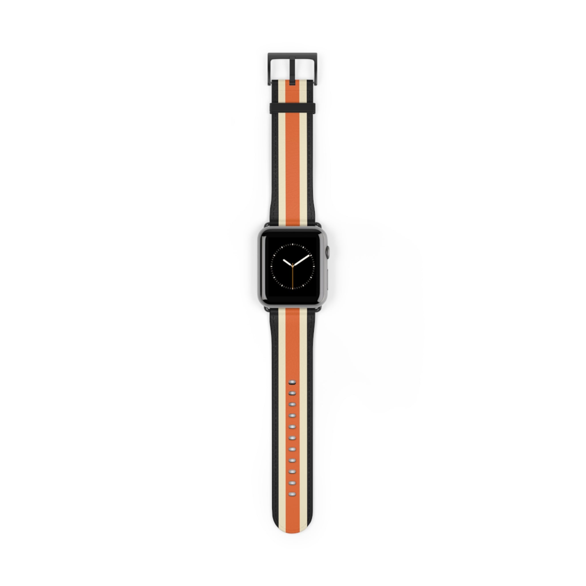 Classic Black Tan Orange Military Omega Nato Stripe Faux Leather Apple Watch Wrist Band