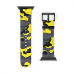 Black Yellow Urban Camouflage Pattern Faux Leather Apple Watch Series Band