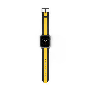 School Spirit Varsity Sports Game Day Football Black Yellow Stripe Apple Watch Wrist Band