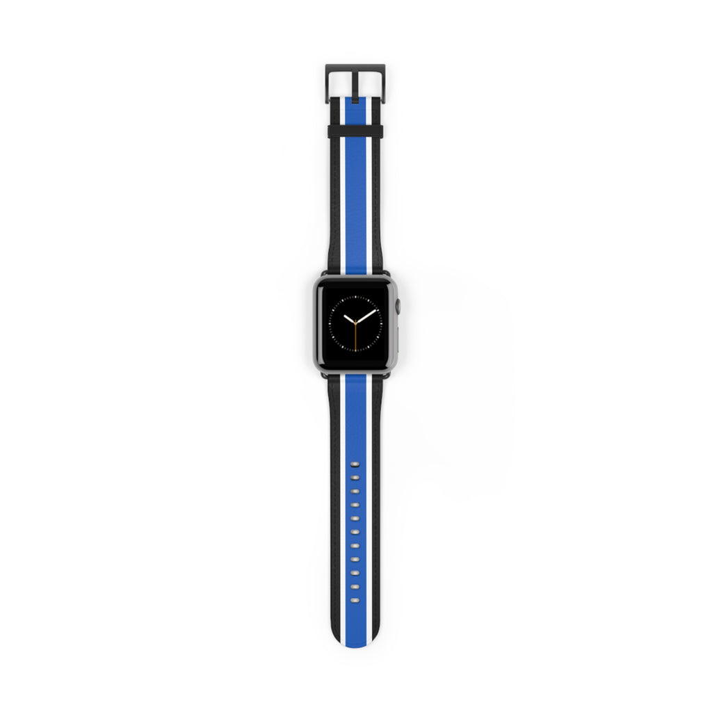 School Spirit Varsity Sports Game Day Football Black White Royal Blue Stripes Apple Watch Wrist Band