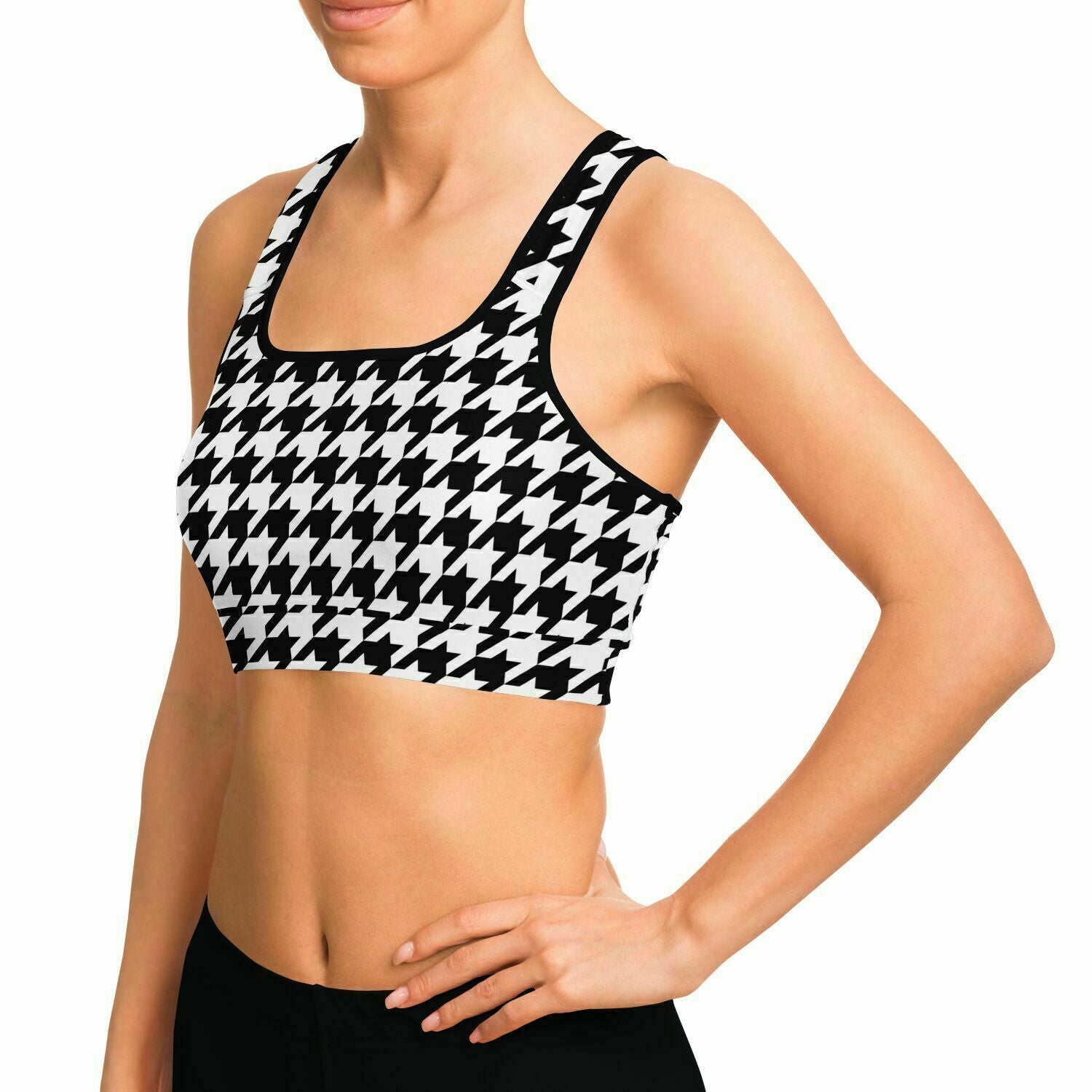 Houndstooth Plaid Sports Bra