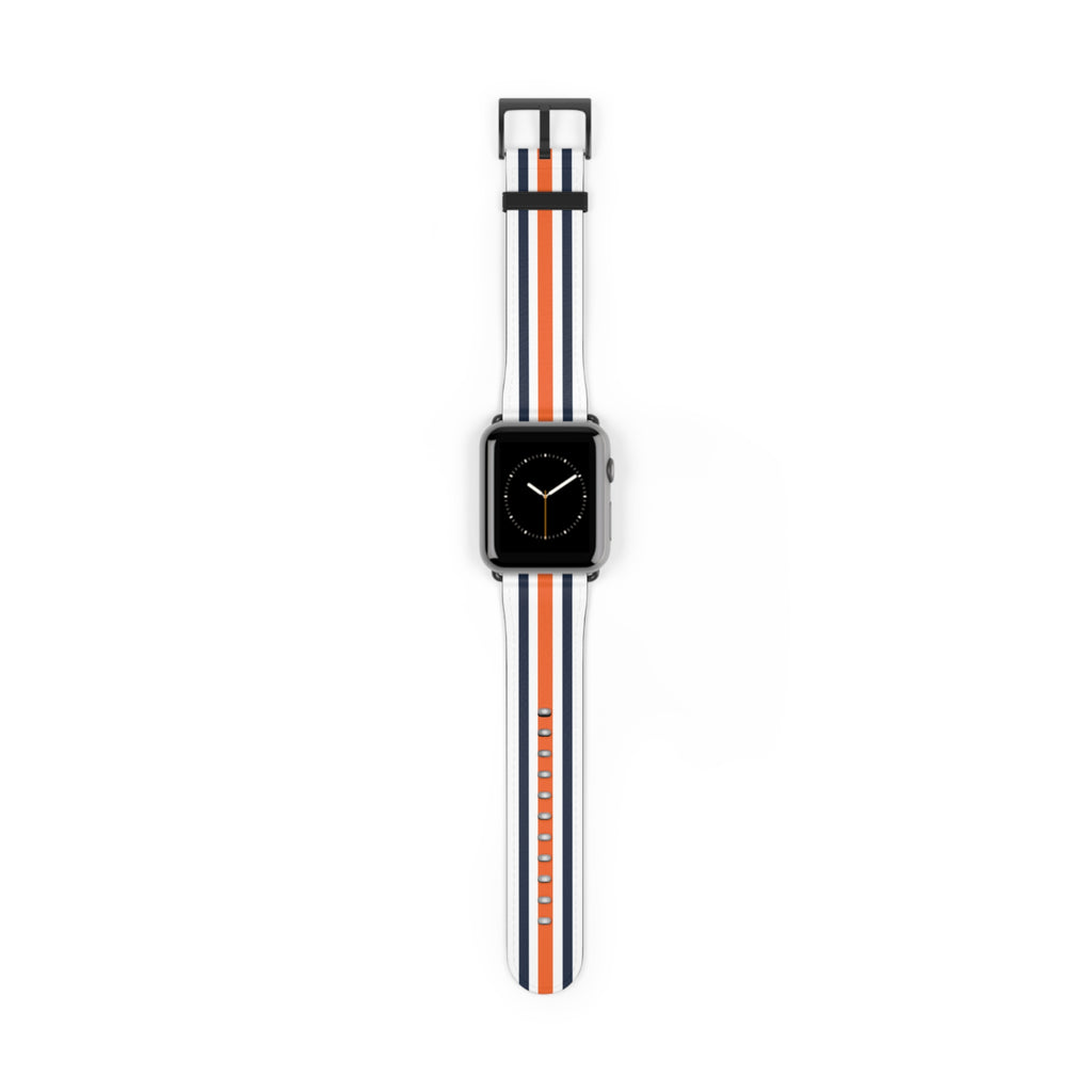 School Spirit Varsity Sports Game Day Football White Blue Orange Stripes Apple Watch Wrist Band