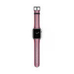 Classic Red Blue White Military Omega Nato Stripe Faux Leather Apple Watch Wrist Band