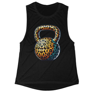 Women's Wild Cheetah Leopard Print Kettlebell Flowy Scoop Muscle Tank Top