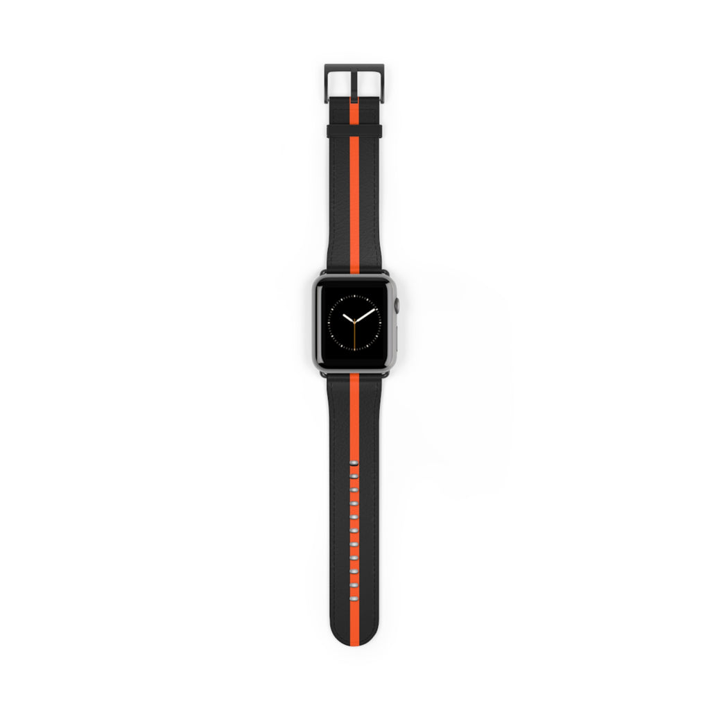 Classic Black Orange Military Omega Nato Stripe Faux Leather Apple Watch Wrist Band