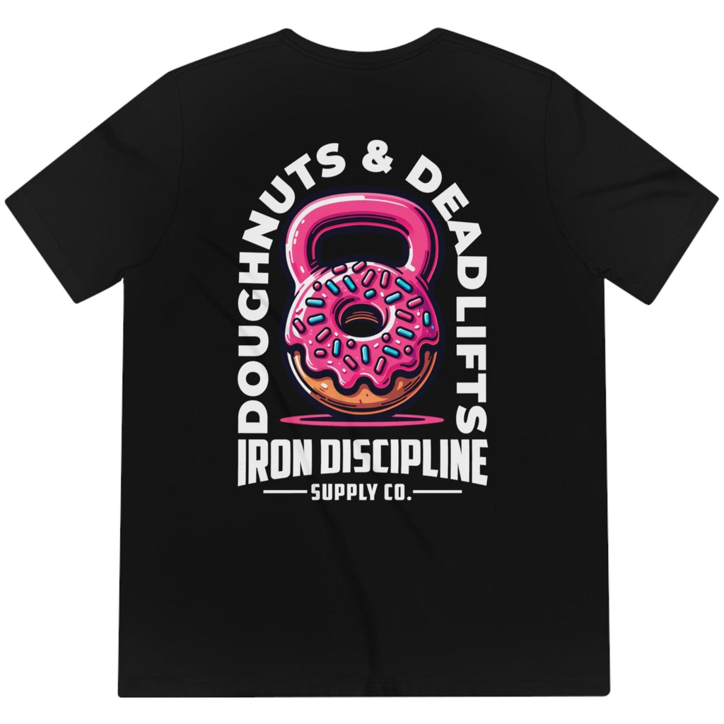 Men's Unisex Pink Strawberry Icing Glazed Doughnuts Deadlifts Kettlebell Graphic Tri-Blend T-Shirt