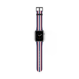 Classic Blue Red White Military Omega Nato Stripe Faux Leather Apple Watch Wrist Band