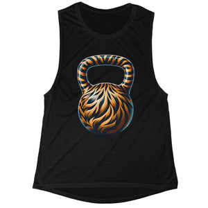 Women's Bengal Tiger Stripes Kettlebell  Flowy Scoop Muscle Tank Top