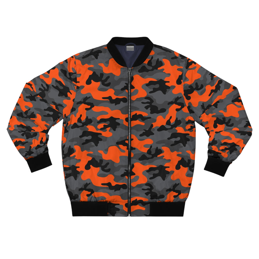 Men's Black Orange Military Camouflage Fashion Bomber Jacket
