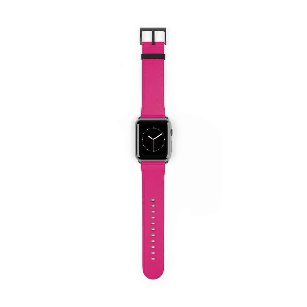 Classic Solid Hot Neon Pink Faux Leather Apple Watch Wrist Band