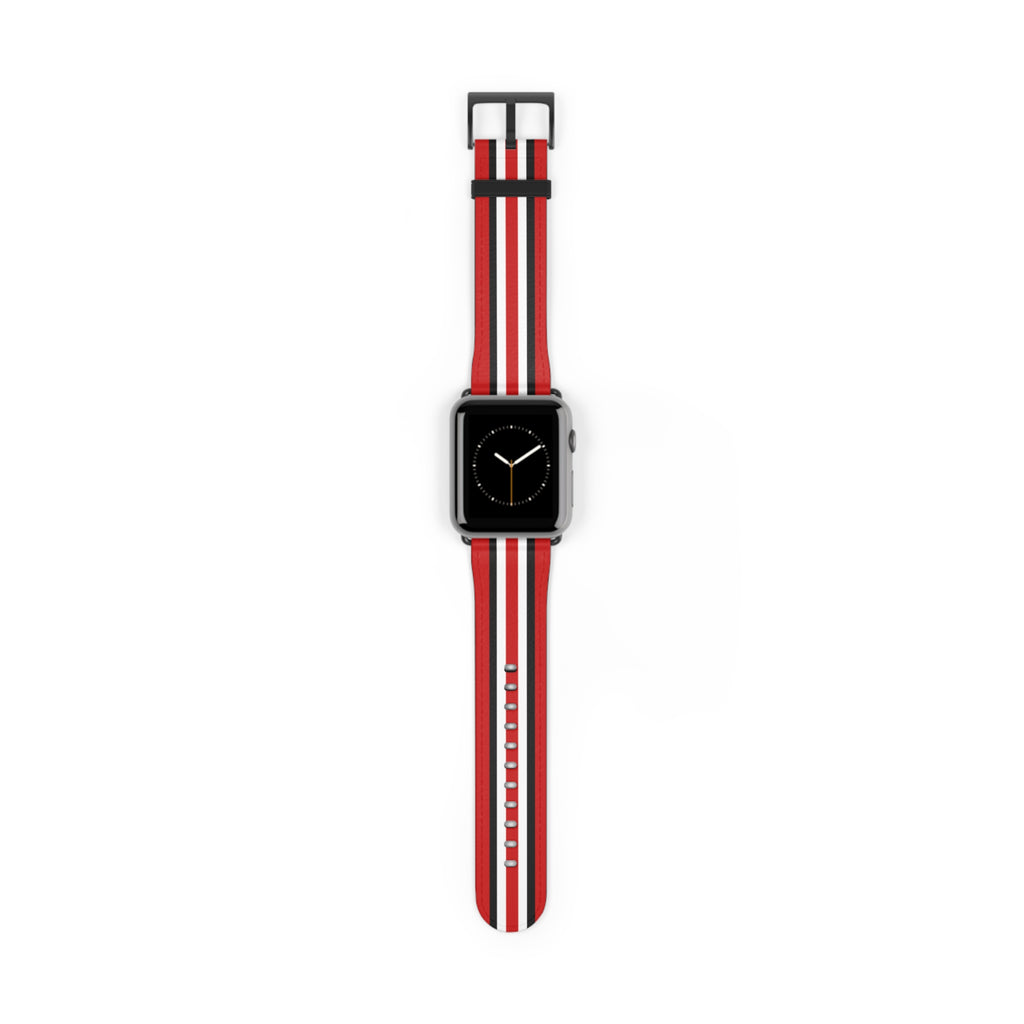 School Spirit Varsity Sports Game Day Football Red Black White Red Stripes Apple Watch Wrist Band