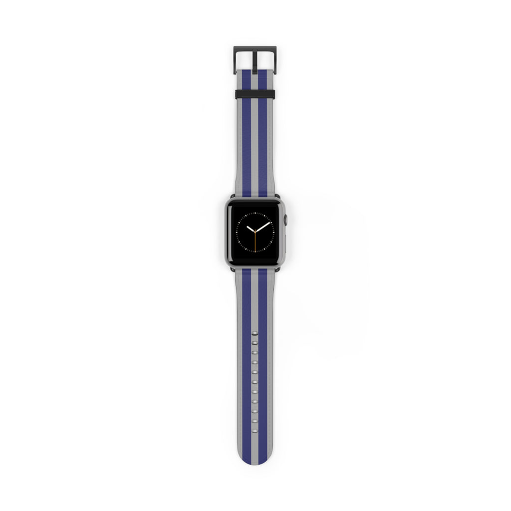 Classic Grey Blue British Military Omega Nato Stripe Faux Leather Apple Watch Wrist Band