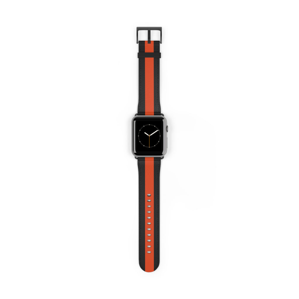 School Spirit Varsity Sports Game Day Football Black Orange Stripe Apple Watch Wrist Band