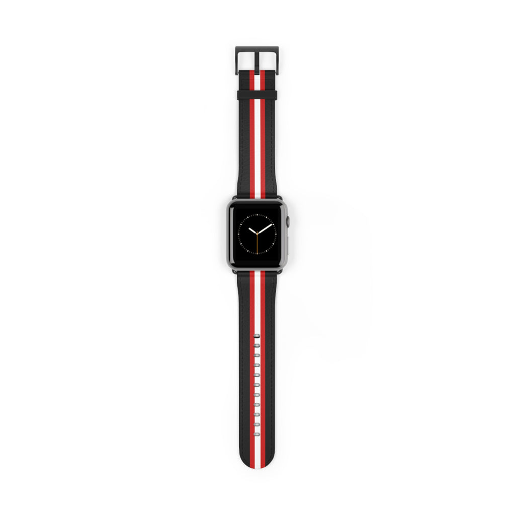 School Spirit Varsity Sports Game Day Football Black Red White Stripes Apple Watch Wrist Band