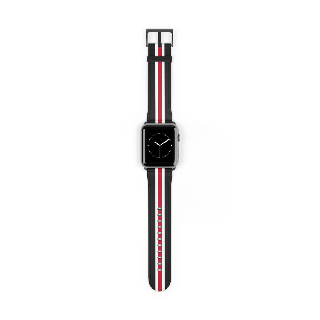 School Spirit Varsity Sports Game Day Football Black White Cardinal Red Stripes Apple Watch Wrist Band