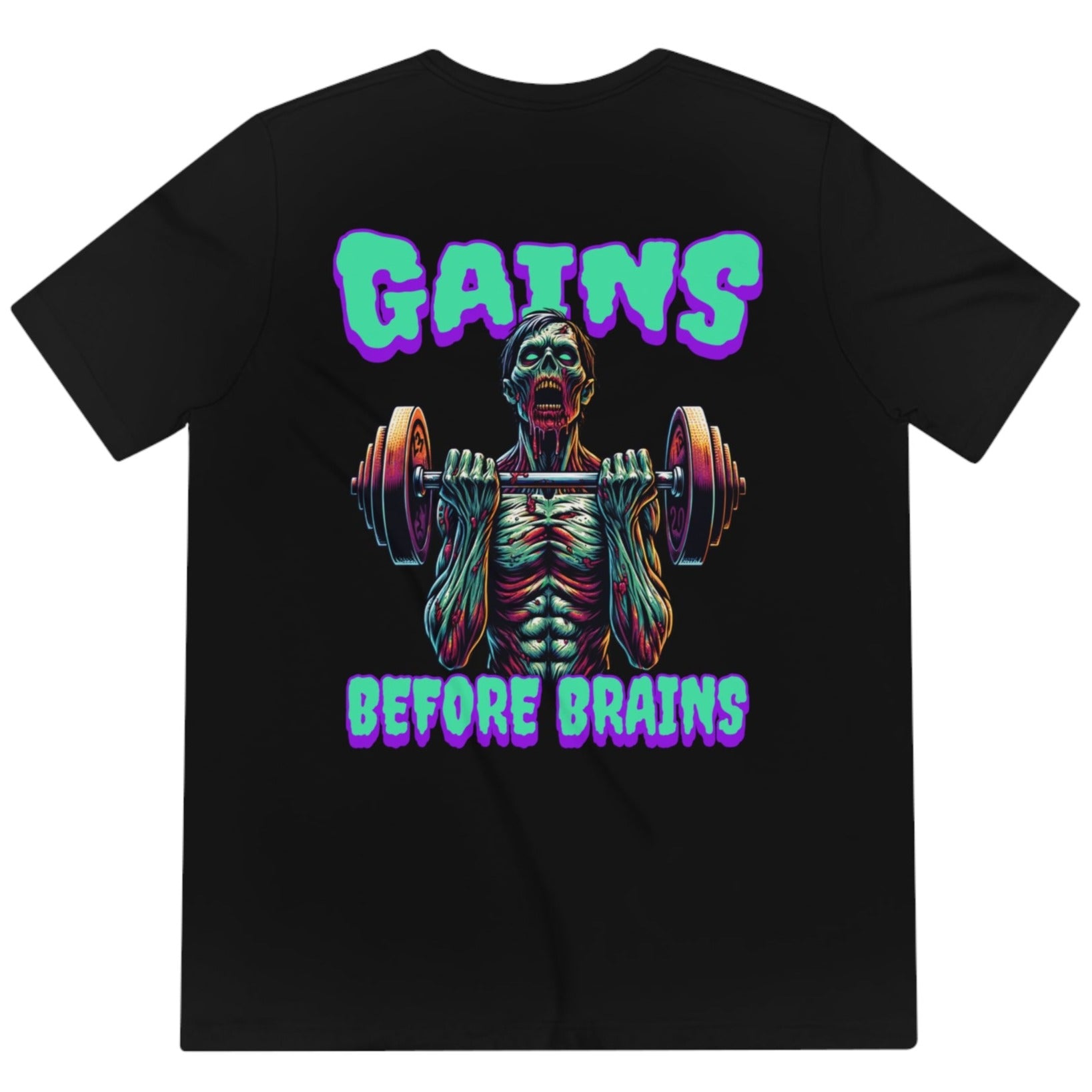 Men's Gains Before Brains Halloween Horror Zombie Tri-Blend T-Shirt
