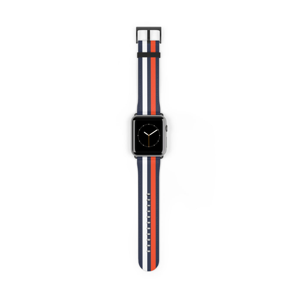 School Spirit Varsity Sports Game Day Football Blue White Red Stripes Apple Watch Wrist Band