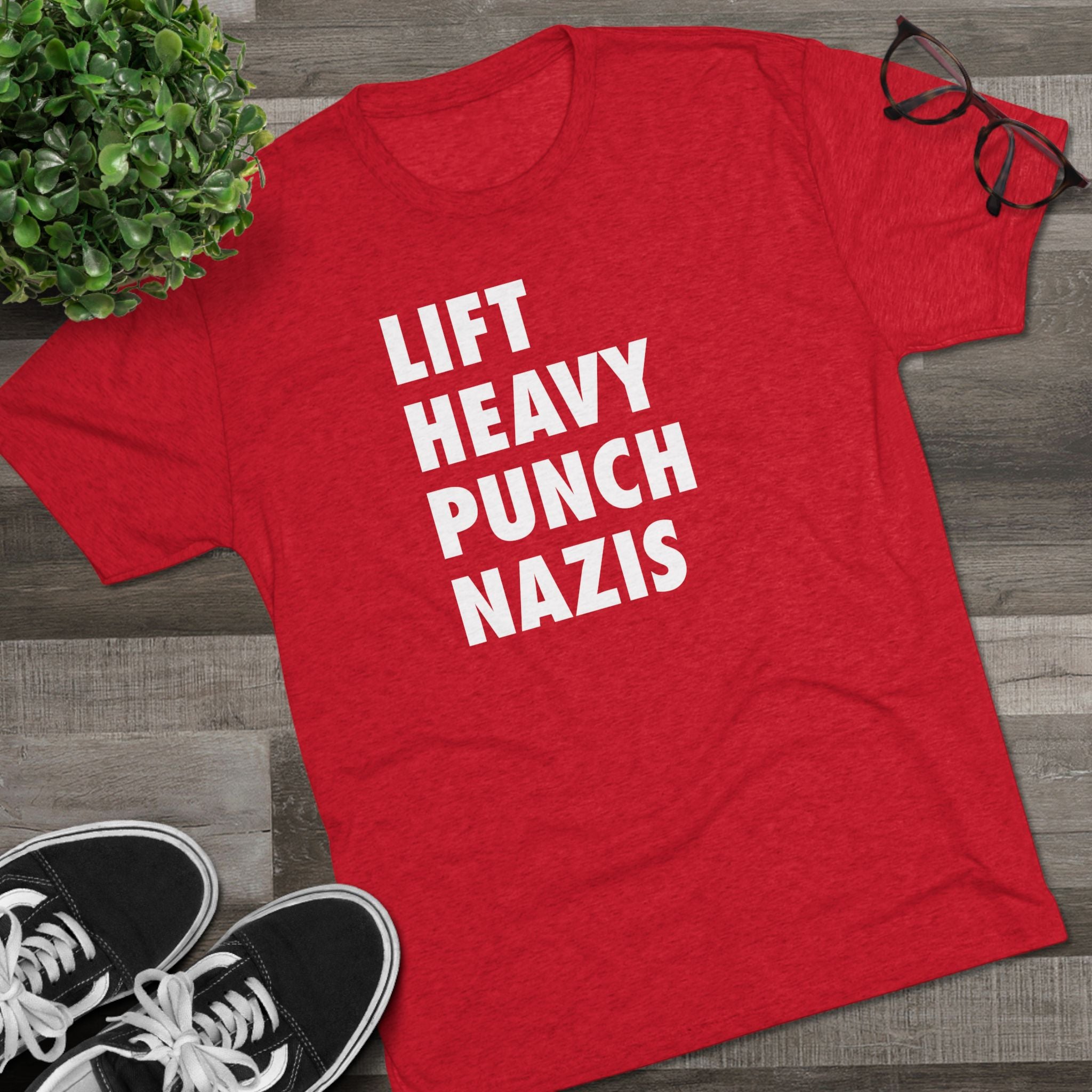 Unisex Lift Heavy Punch Nazis Tri-Blend Crew T-Shirt