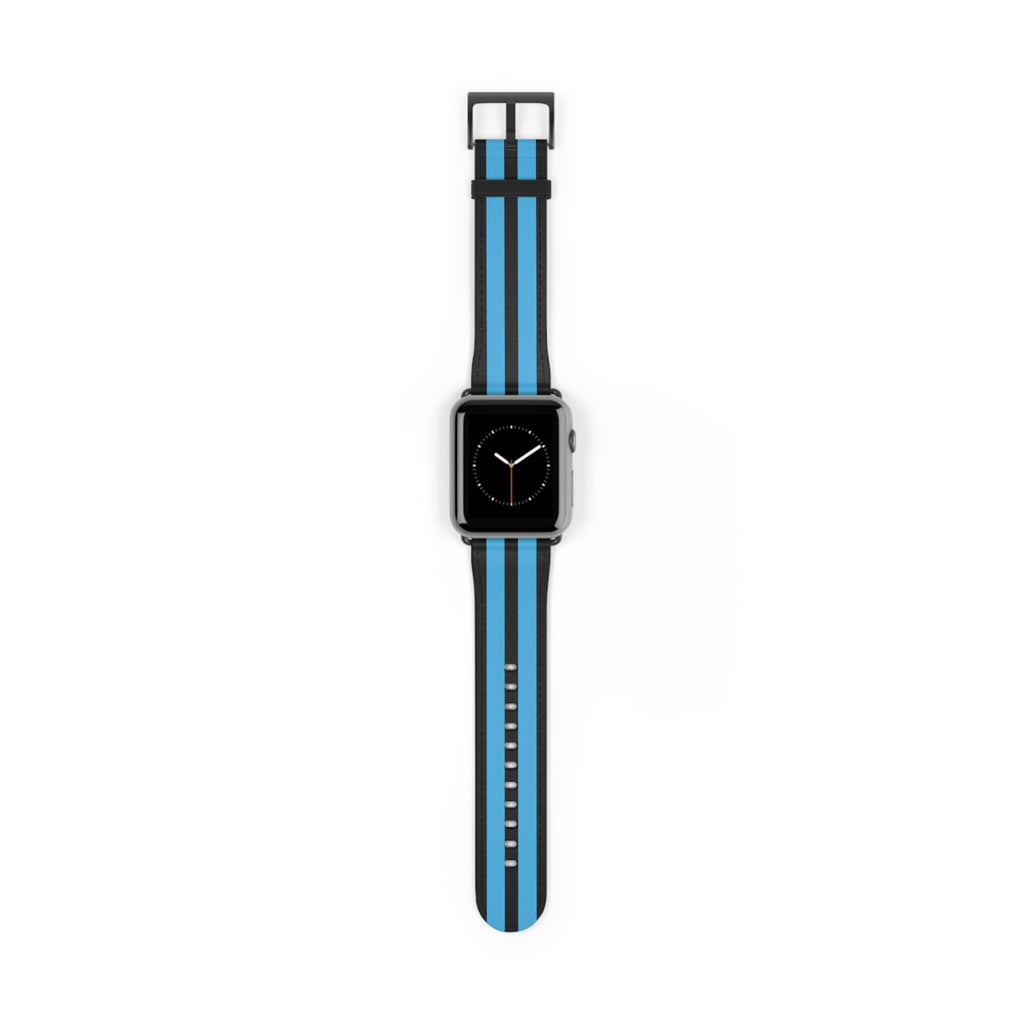 Classic Black Blue Military Omega Nato Stripe Faux Leather Apple Watch Wrist Band