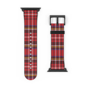 Red Punk Rock Plaid Faux Leather Apple Watch Series Band