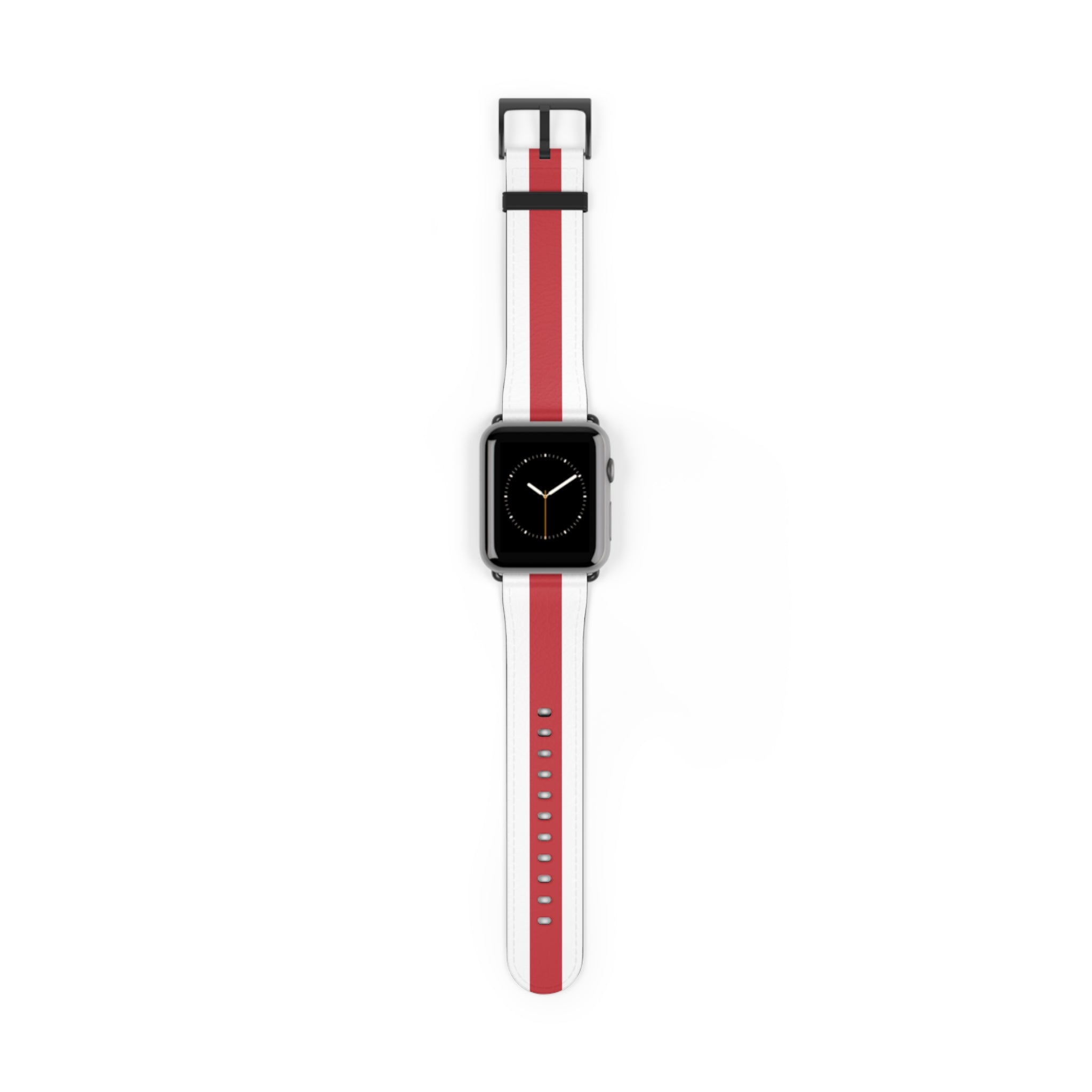 School Spirit Varsity Sports Game Day Football White Red Stripe Apple Watch Wrist Band