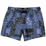 Men's Blue Paisley Patchwork Swimsuit Shorts Swim Trunks