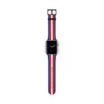 Classic French Military NATO Blue Red White Stripe Pattern Faux Leather Apple Watch Wrist Band