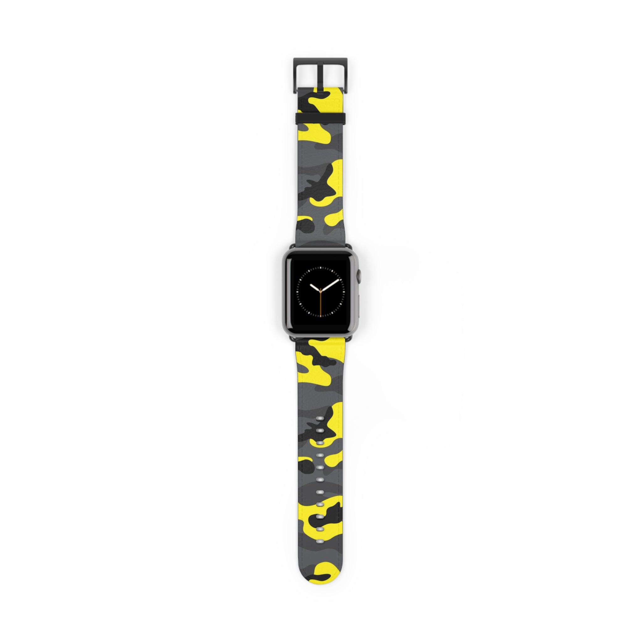Black Yellow Urban Camouflage Pattern Faux Leather Apple Watch Series Band
