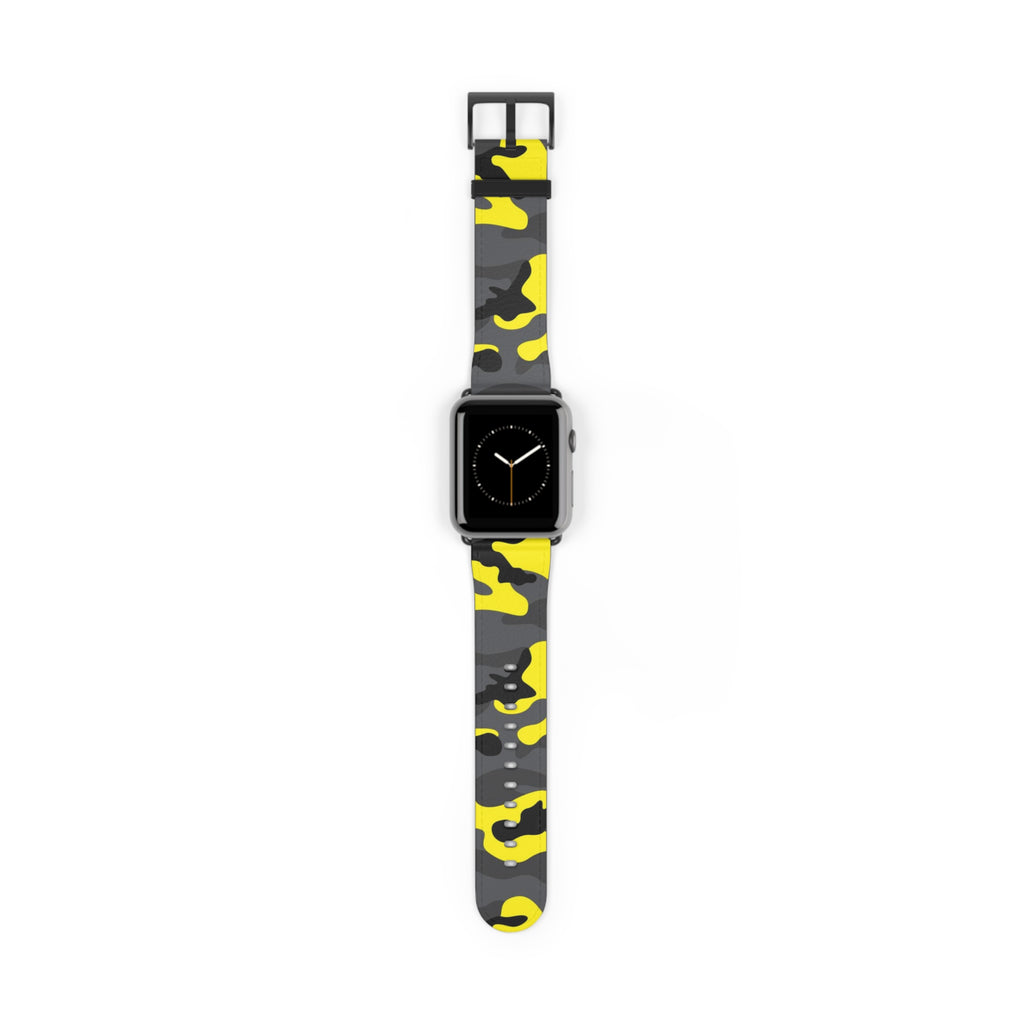 Black Yellow Urban Camouflage Pattern Faux Leather Apple Watch Series Band