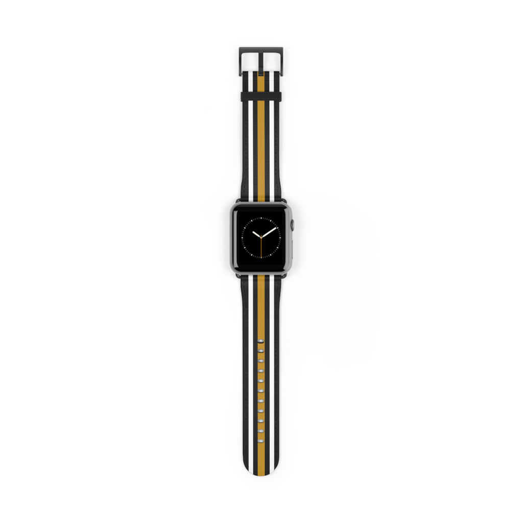 School Spirit Varsity Sports Game Day Football Black White Gold Stripes Apple Watch Wrist Band