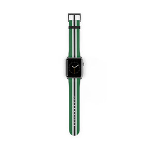 School Spirit Varsity Sports Game Day Green White Black Stripes Apple Watch Wrist Band