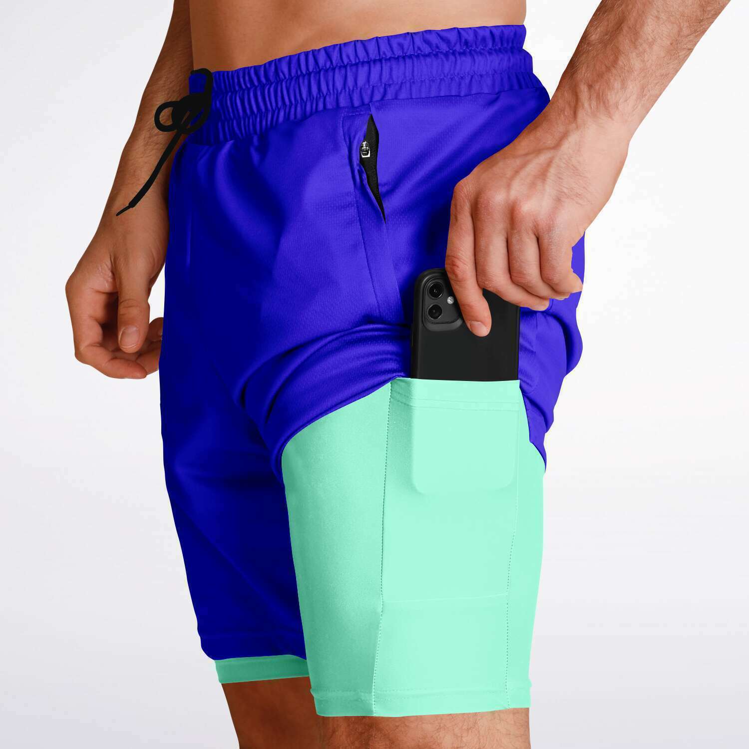 Men's 2-in-1 Royal Blue Mint Green Performance Gym Shorts