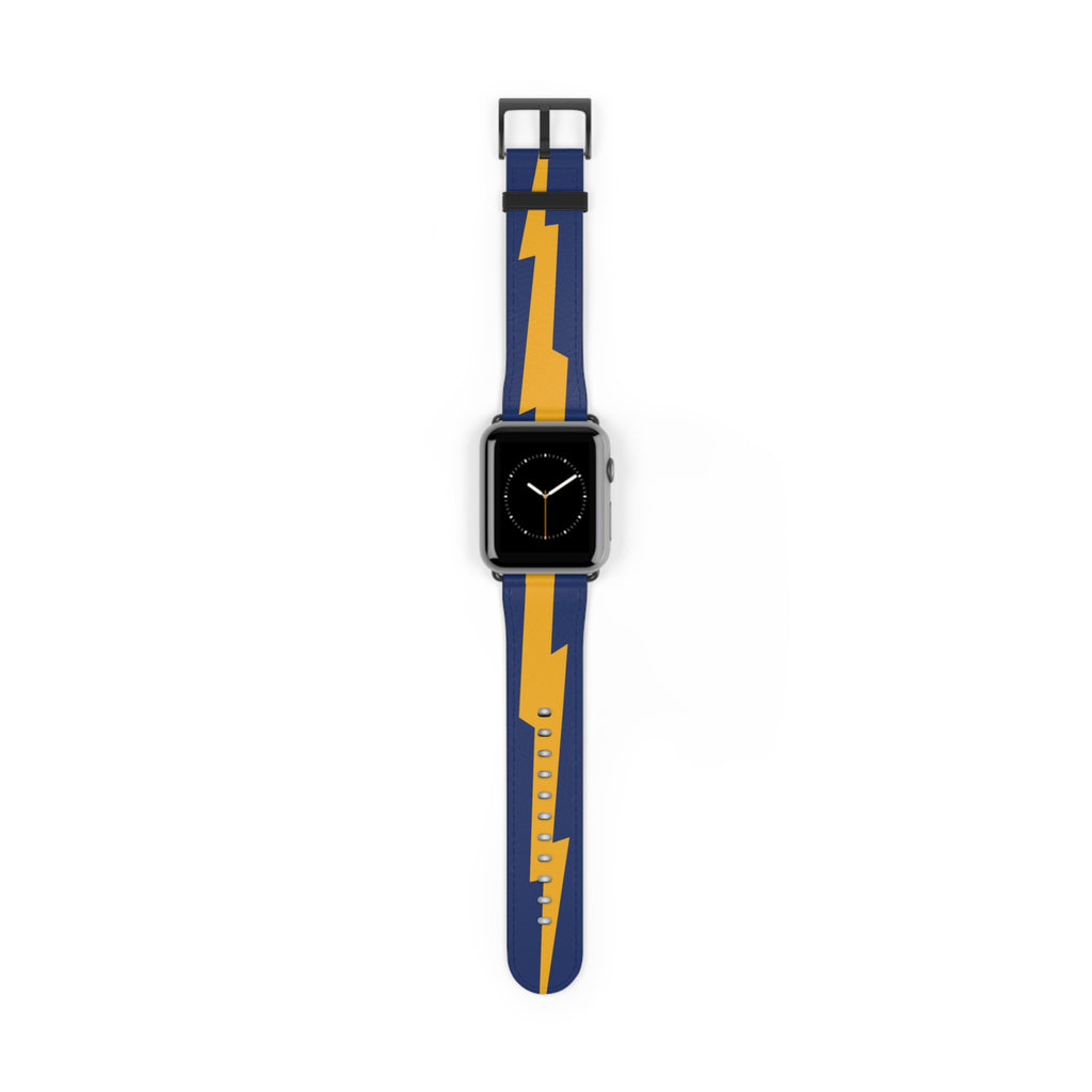 School Spirit Varsity Sports Game Day Football Blue Yellow Flash Lightning Apple Watch Wrist Band