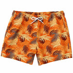 Men's Classic Vintage Orange Palm Leaves Hawaiian Surf Swimsuit Shorts Swim Trunks