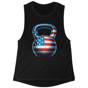 Women's American USA Flag Kettlebell Flowy Scoop Muscle Tank Top