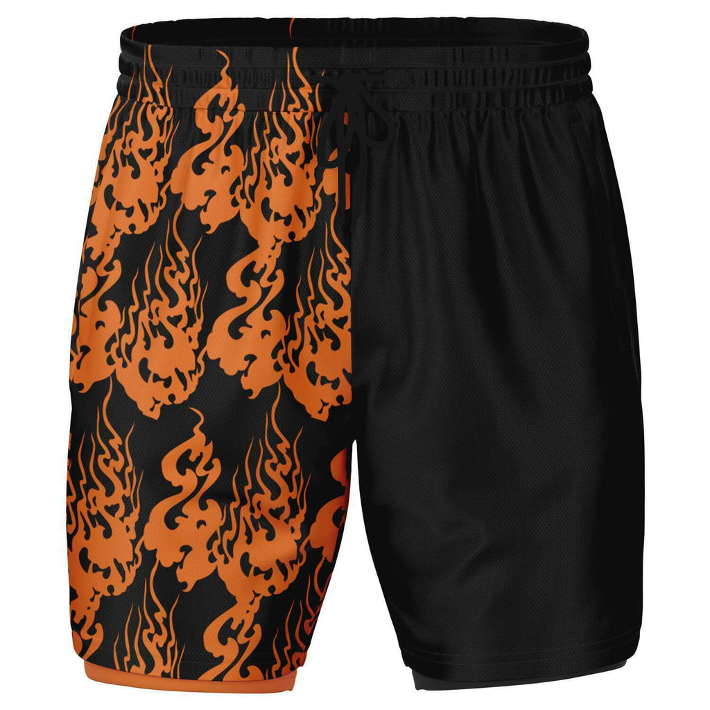 Men's Orange Black Phantom Ghost Anime Fire 2-in-1 Performance Gym Shorts
