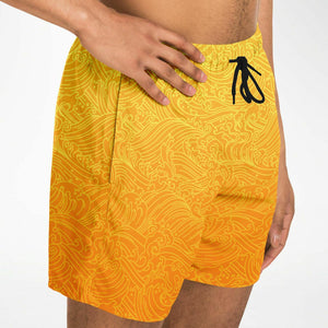 Yellow Orange Wave Art Swimsuit Trunks