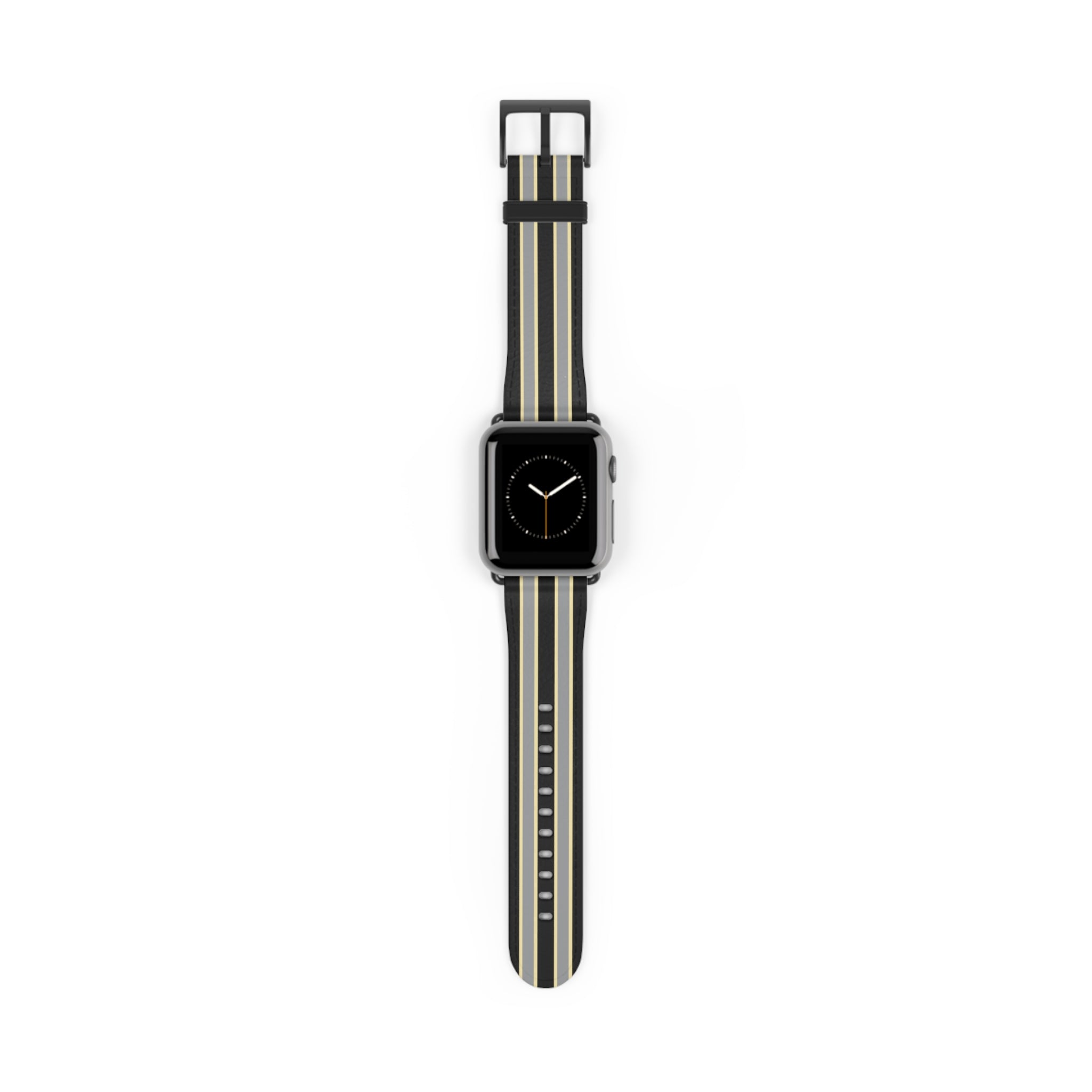 Black Khaki Grey Luxury NATO Stripe Faux Leather Apple Watch Wrist Band