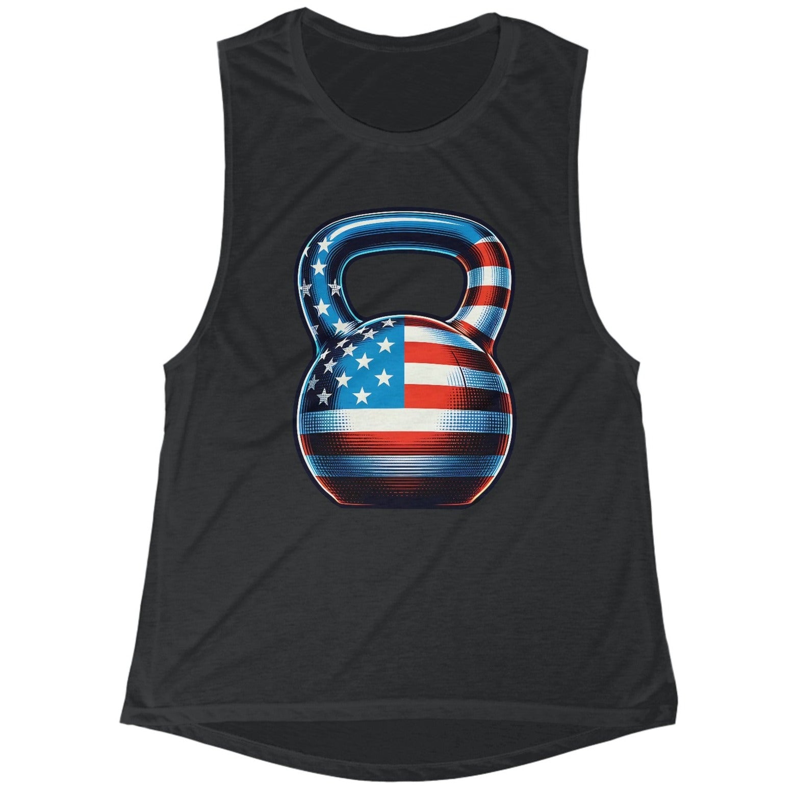 Women's American USA Flag Kettlebell Flowy Scoop Muscle Tank Top